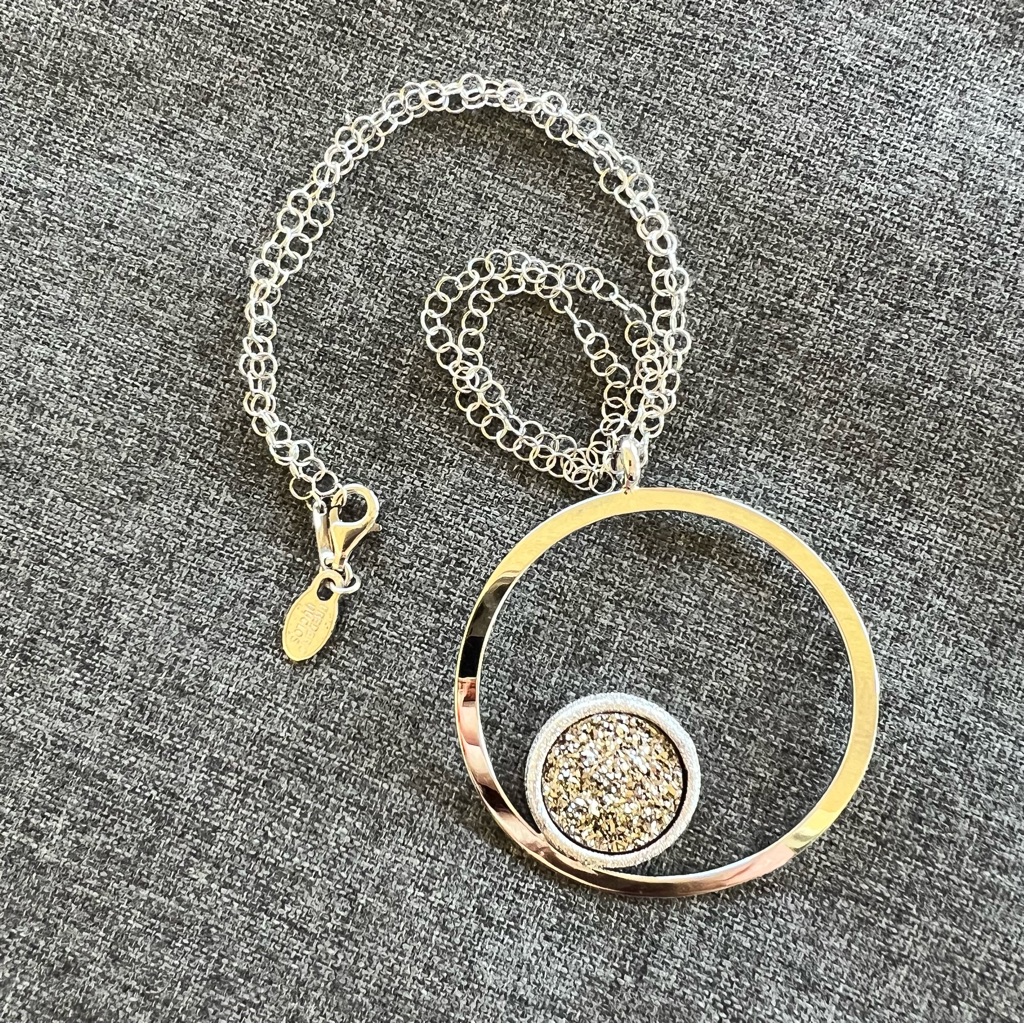 Frederic Duclos Swarovski Crystal Circle Pendant Necklace Sterling Silver 18”
